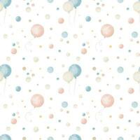 Muster mit Luft Luftballons und Konfetti im süß Pastell- Blau und Rosa Farben. nahtlos Hand gezeichnet Hintergrund zum Urlaub Party oder Geburtstag. Aquarell Illustration auf Weiß Hintergrund foto