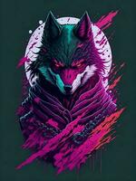 Fantasie Tier Krieger. Wolf Ninja. Kunstwerk und Charakter Design. Hintergrund Zeichnung und Illustration. foto