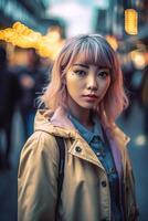 ai generiert Porträt von ein asiatisch Frau im das Stadt foto