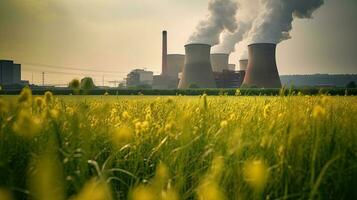 umweltschädlich Fabrik Hintergrund mit viele von schwarz Rauch Schornsteine, Produktion Emissionen, Natur Verschmutzung Thema foto