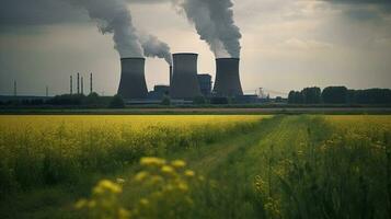 umweltschädlich Fabrik Hintergrund mit viele von schwarz Rauch Schornsteine, Produktion Emissionen, Natur Verschmutzung Thema foto