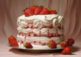 schön Geburtstag Kuchen bedeckt mit chantillly und frisch Erdbeere foto