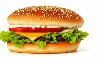 ai generieren Hamburger isoliert auf Weiß Hintergrund frisch Burger schnell Essen mit Rindfleisch und Sahne Käse foto