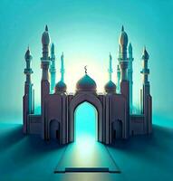 ai generieren Foto 3d Illustration von ein Moschee mit ein Tor im das Mitte