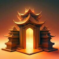 ai generieren Foto 3d Illustration von ein Tempel mit ein Tor im das Mitte