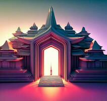 ai generieren Foto 3d Illustration von ein Tempel mit ein Tor im das Mitte