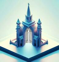 ai generieren Foto 3d Illustration von ein Kirche mit ein Tor im das Mitte