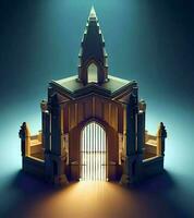 ai generieren Foto 3d Illustration von ein Kirche mit ein Tor im das Mitte