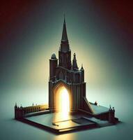 ai generieren Foto 3d Illustration von ein Kirche mit ein Tor im das Mitte