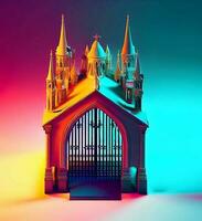 ai generieren Foto 3d Illustration von ein Kirche mit ein Tor im das Mitte