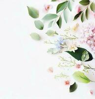Blumen und Blätter auf Weiß ai generieren Foto