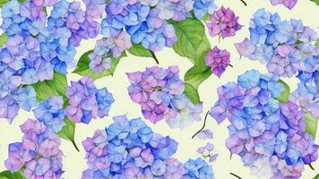 Aquarell schön Blau Hortensie Blume, Fliese nahtlos wiederholen Muster ai generiert foto