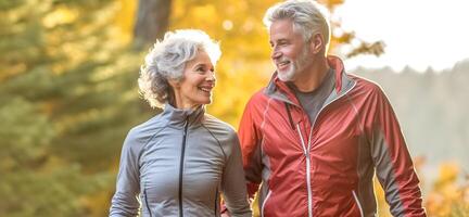 ausüben Senioren im Sport Kleider im das Park, gemacht mit generativ ai foto