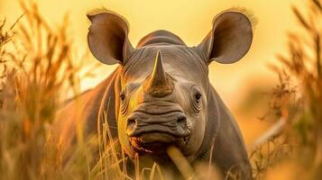Nashörner im das afrikanisch Savanne, gemacht mit generativ ai foto
