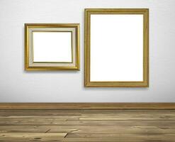 golden Bild Rahmen auf Weiß Wände und hölzern Böden foto