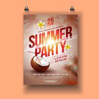 Vektor Sommer- Party Flyer mit Blume und Kokosnuss Design foto