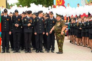 festlich Parade auf kann 9 im Slawjansk am Kuban, im Ehre von Sieg Tag im das großartig patriotisch Krieg. foto