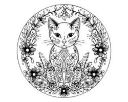 Linie Kunst Katze mit Blume Färbung Seite Design foto