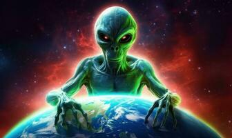 Außerirdischer erkunden das Planet Hintergrund, bunt Illustration. generativ ai foto
