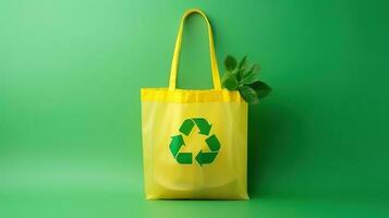 Öko recyceln Tasche Hintergrund, Nein Plastik Tasche Konzept, halt mit Einweg Paket. generativ ai foto