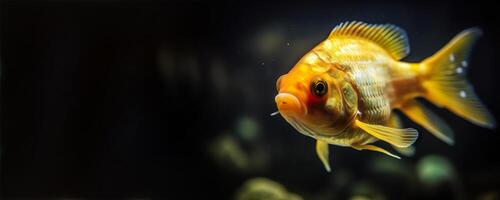 schön golden Fisch im Wasser. Ozean oder Meer Einwohner, Marine Leben. unter Wasser Kreatur. Kopieren Raum zum Text. generativ ai. foto