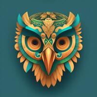 Eulen quetzalcoatl Kopf, symmetrisch, eben Symbol Design, ai generiert foto