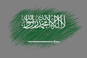 3d Flagge von Saudi Arabien auf Jahrgang Stil Bürste Hintergrund. foto