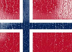 3d Flagge von Norwegen auf ein Glas mit Wasser fallen Hintergrund. foto