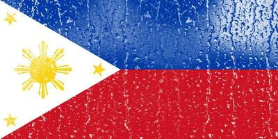 3d Flagge von Philippinen auf ein Glas mit Wasser fallen Hintergrund. foto