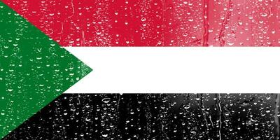 3d Flagge von Sudan auf ein Glas mit Wasser fallen Hintergrund. foto