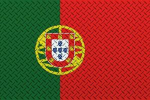 3d Flagge von Portugal auf ein Metall Mauer Hintergrund. foto