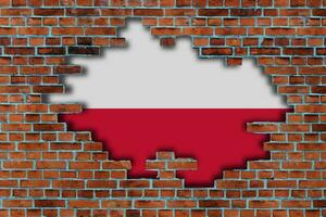 3d Flagge von Polen hinter das gebrochen alt Stein Mauer Hintergrund. foto