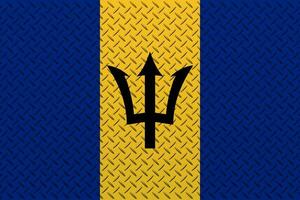 3d Flagge von Barbados auf ein Metall Mauer Hintergrund. foto