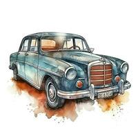 alt retro Wagen. Aquarell Illustration im skizzieren Stil. Auto, Transport, Jahrgang. zu erstellen Postkarten, Plakate zum Drucken, Drucke. ai generiert. foto