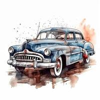 alt retro Wagen. Aquarell Illustration im skizzieren Stil. Auto, Transport, Jahrgang. zu erstellen Postkarten, Plakate zum Drucken, Drucke. ai generiert. foto