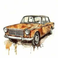 alt retro Wagen. Aquarell Illustration im skizzieren Stil. Auto, Transport, Jahrgang. zu erstellen Postkarten, Plakate zum Drucken, Drucke. ai generiert. foto