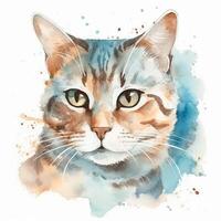 Aquarell Porträt von ein Katze. skizzieren Stil Illustration. zum Erstellen Poster, Aufkleber, Postkarten, Drucke, Sublimationen. ai generiert foto