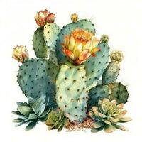 Aquarell Illustration von ein Kaktus. Zimmerpflanze, Wüste, saftig. zum Erstellen Poster, Aufkleber, Postkarten, Drucke, Sublimationen. ai generiert foto