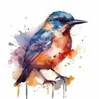 Aquarell Illustration von ein Vogel. einfach, Wald, süß Vogel, Spatz. zum Erstellen Poster, Aufkleber, Postkarten, Drucke, Sublimationen. ai generiert foto