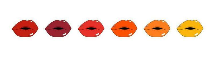 Rot, Orange und Gelb Lippen. Sammlung, einstellen von Symbole und Verbände von Feminismus. Damen Rechte Tag, International Damen Tag. foto