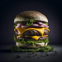 Burger auf ein schwarz Hintergrund ai generiert. foto