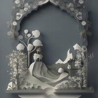 eid Hintergrund ai generiert Papier Kunst, islam Moschee Hintergrund mit Mond, dunkel Farbe generativ eid Bild foto