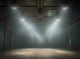 dunkel Grunge Stil leeren Zimmer Innere mit Scheinwerfer leuchtenden Nieder foto