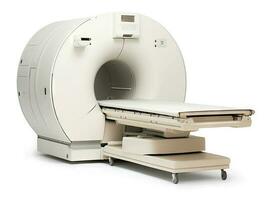 ct Scan isoliert auf Weiß. magnetisch Resonanz Bildgebung Maschine. computerisiert axial Tomographie Scan. Röntgen berechnet Katze medizinisch und Wissenschaft Ausrüstung erstellt mit generativ ai Technologie. foto