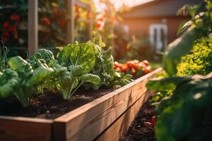 angehoben Bett Gardens zum wachsend Gemüse oder Kompostierung. generativ ai foto