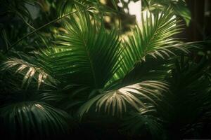 Grün tropisch Palme Blätter. Natur Frühling Konzept. minimal Sommer- abstrakt Urwald oder Wald Muster. generativ ai foto