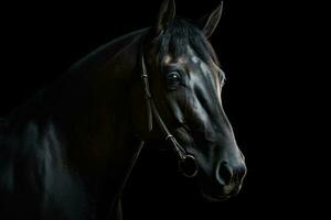 Porträt von schön faszinierend schwarz Pferd. generativ ai foto