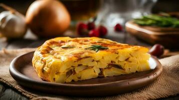 Spanisch Omelette mit Kartoffel und Ei foto