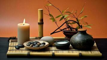 Wellness Salon Konzept, Verbrennung Kerzen, Steine, Salz, Spa, Entspannung foto