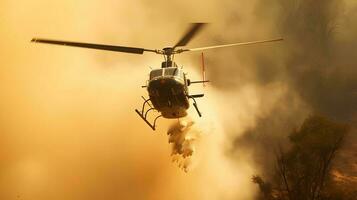 Feuer Kampf Hubschrauber tragen Wasser Eimer zu löschen das Wald Feuer foto